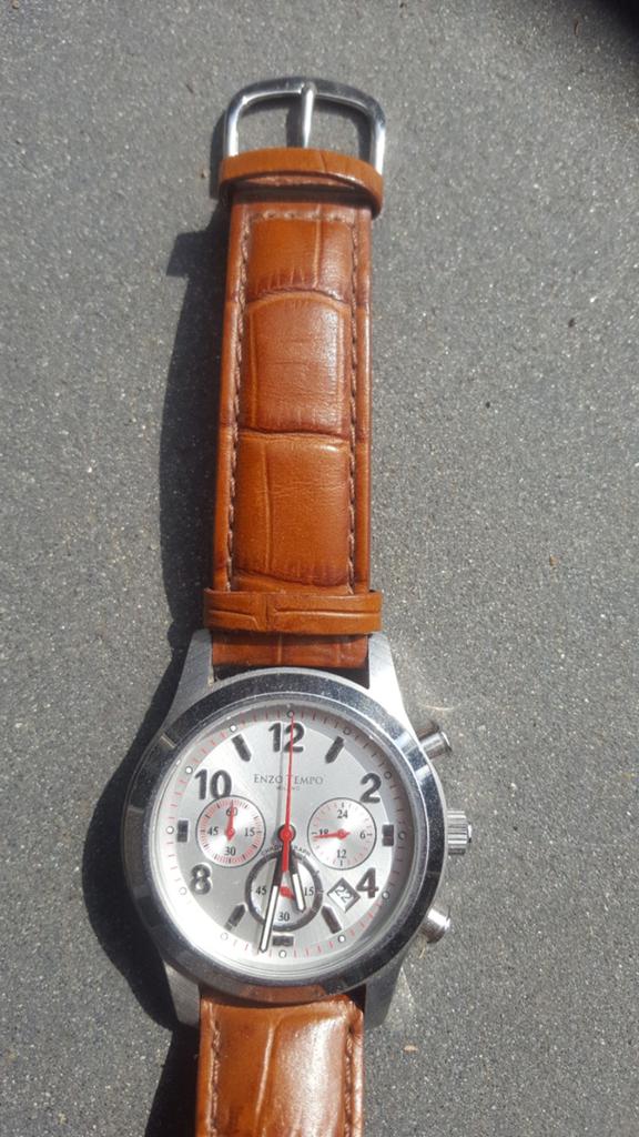 Enzo Tempo Milano Herenhorloge - Zo goed als nieuw, Sieraden, Tassen en Uiterlijk, Overige merken, Leer, Staal, Polshorloge