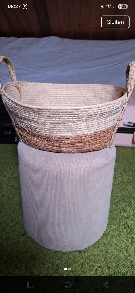 Grote jute mand crème/bruin met handvaten, Ophalen of Verzenden