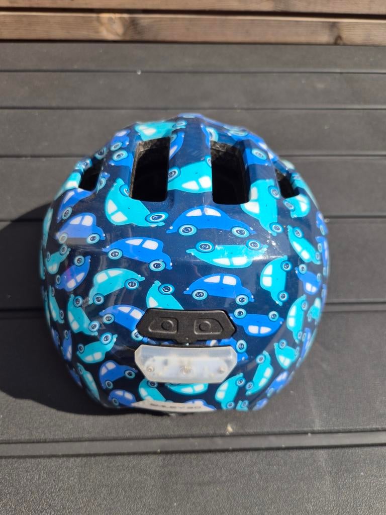 ABUS Fietshelm Kinderen - Blauw met Auto's, Gebruikt, Jongen of Meisje, Overige maten, Ophalen of Verzenden
