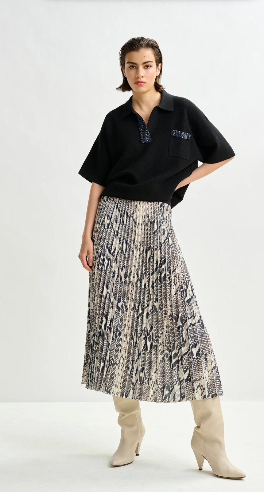 Oversized polo trui Essentiel antwerp L/40, Kleding | Dames, Ophalen of Verzenden, Zo goed als nieuw, Maat 38/40 (M), Zwart