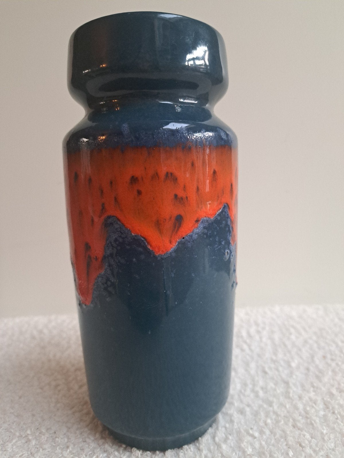 Vintage Fat Lava Vaas - Blauw/Groen & Oranje, Ophalen of Verzenden