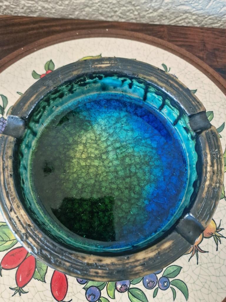 Vintage fat lava asbak blauw/groen – West Germany, Antiek en Kunst, Ophalen of Verzenden