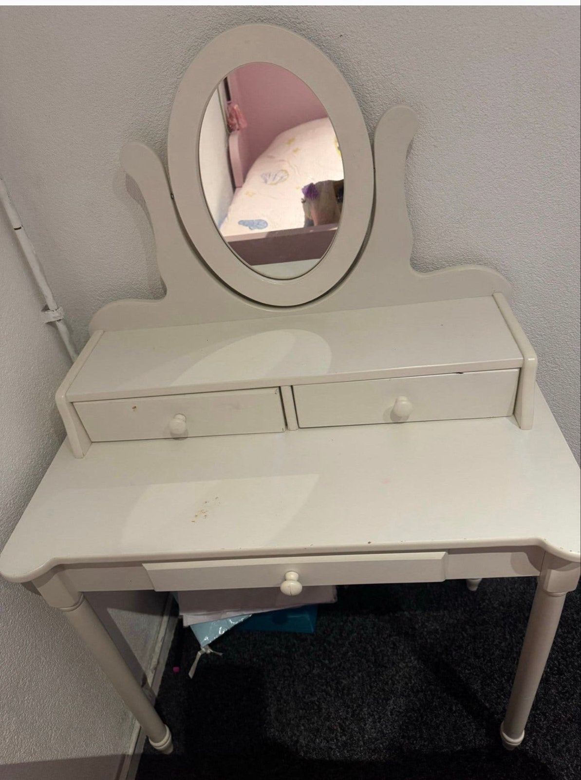 Witte kaptafel met spiegel en lades, Gebruikt, 100 tot 150 cm, Hout, 50 tot 100 cm