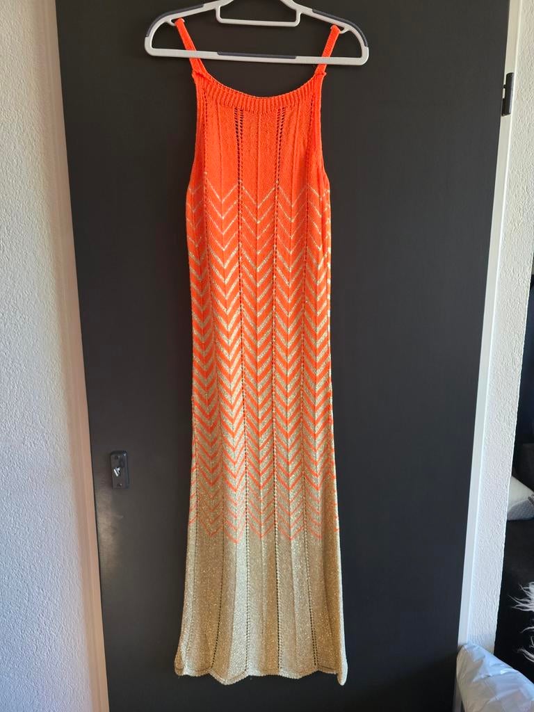 Nieuwe jurk zigzag neon oranje goud 38 40 42, Maat 38/40 (M), Nieuw, Oranje, Ophalen of Verzenden
