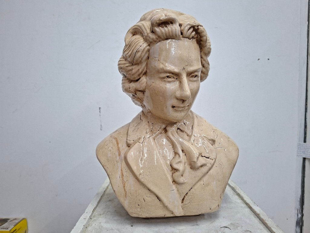 schiterende groot beeld beethoven buste klei, Ophalen of Verzenden, Zo goed als nieuw, Mens
