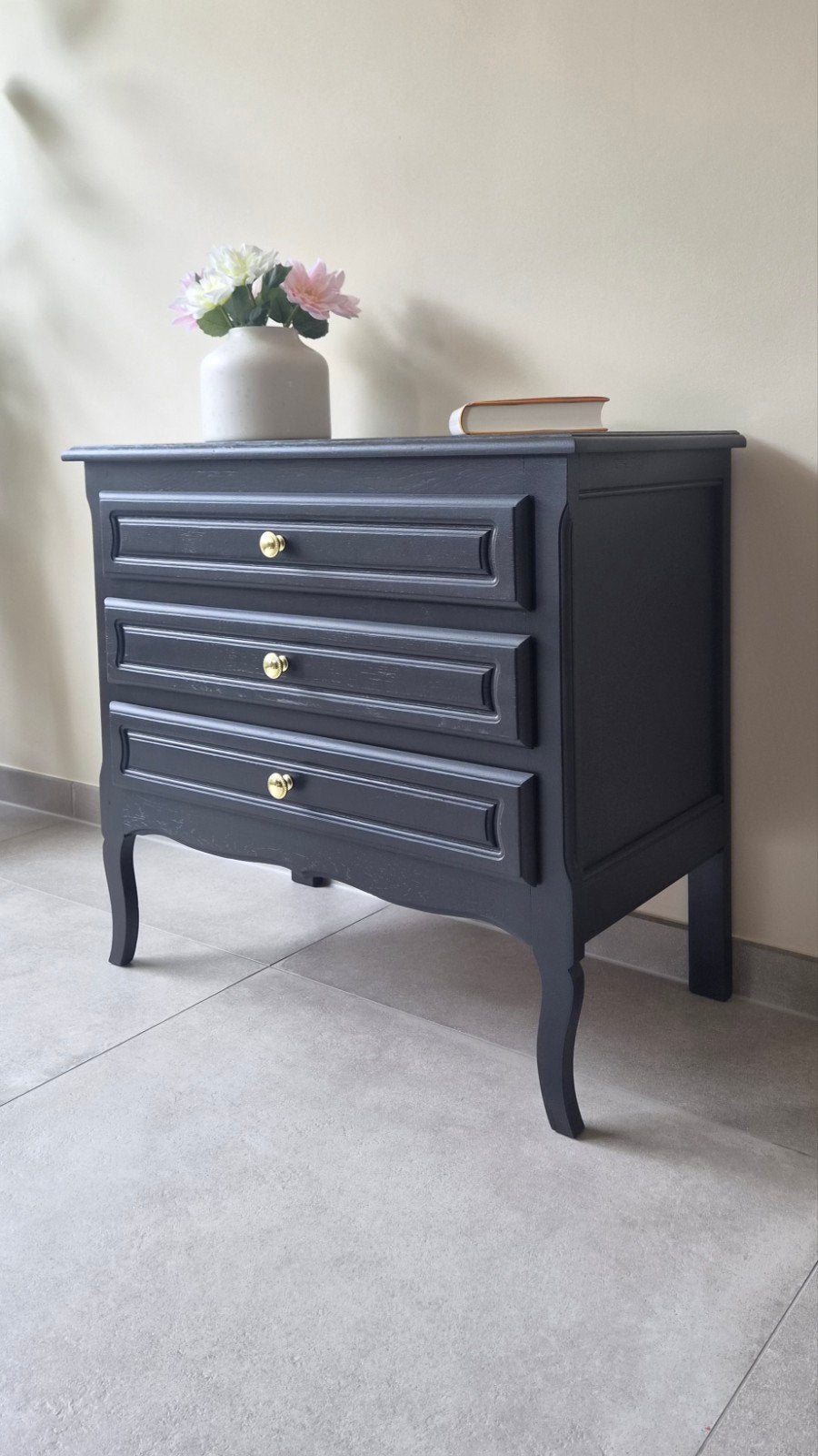 Franse vintage ladekast – antiek - hout – mat zwart/goud, Ophalen, Frans, Klassiek, Gerestyled, Antiek, 50 tot 100 cm, Zo goed als nieuw