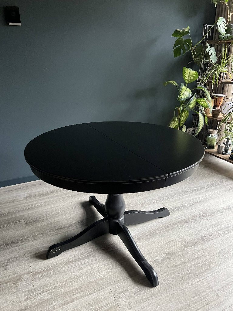 Zwarte ronde eettafel uitschuifbaar, Huis en Inrichting, Ophalen, Gebruikt, Rond, Modern
