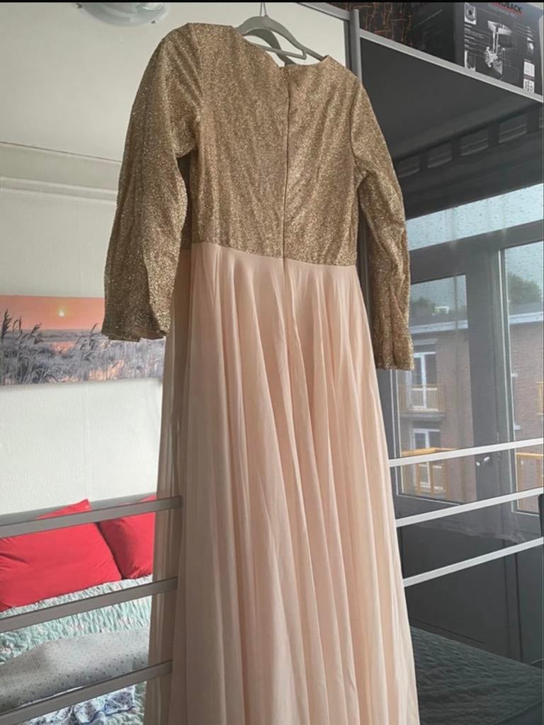 Feestjurk, Kleding | Dames, Gelegenheidskleding, Maat 38/40 (M), Galajurk, Beige, Ophalen of Verzenden