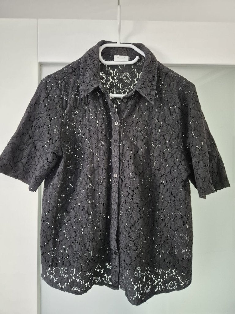 Zwarte blouse van vila broderie, Maat 38/40 (M), Zwart, Vila, Ophalen of Verzenden