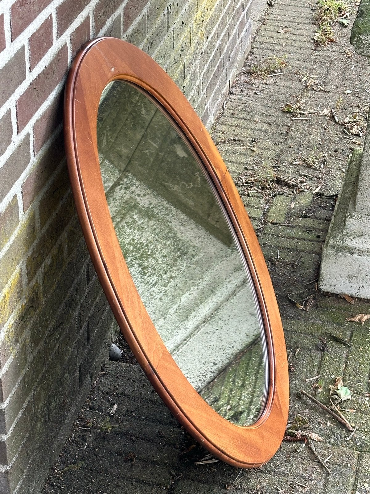 Ovale spiegel met houten lijst - Vintage look, Ophalen, Gebruikt, Ovaal