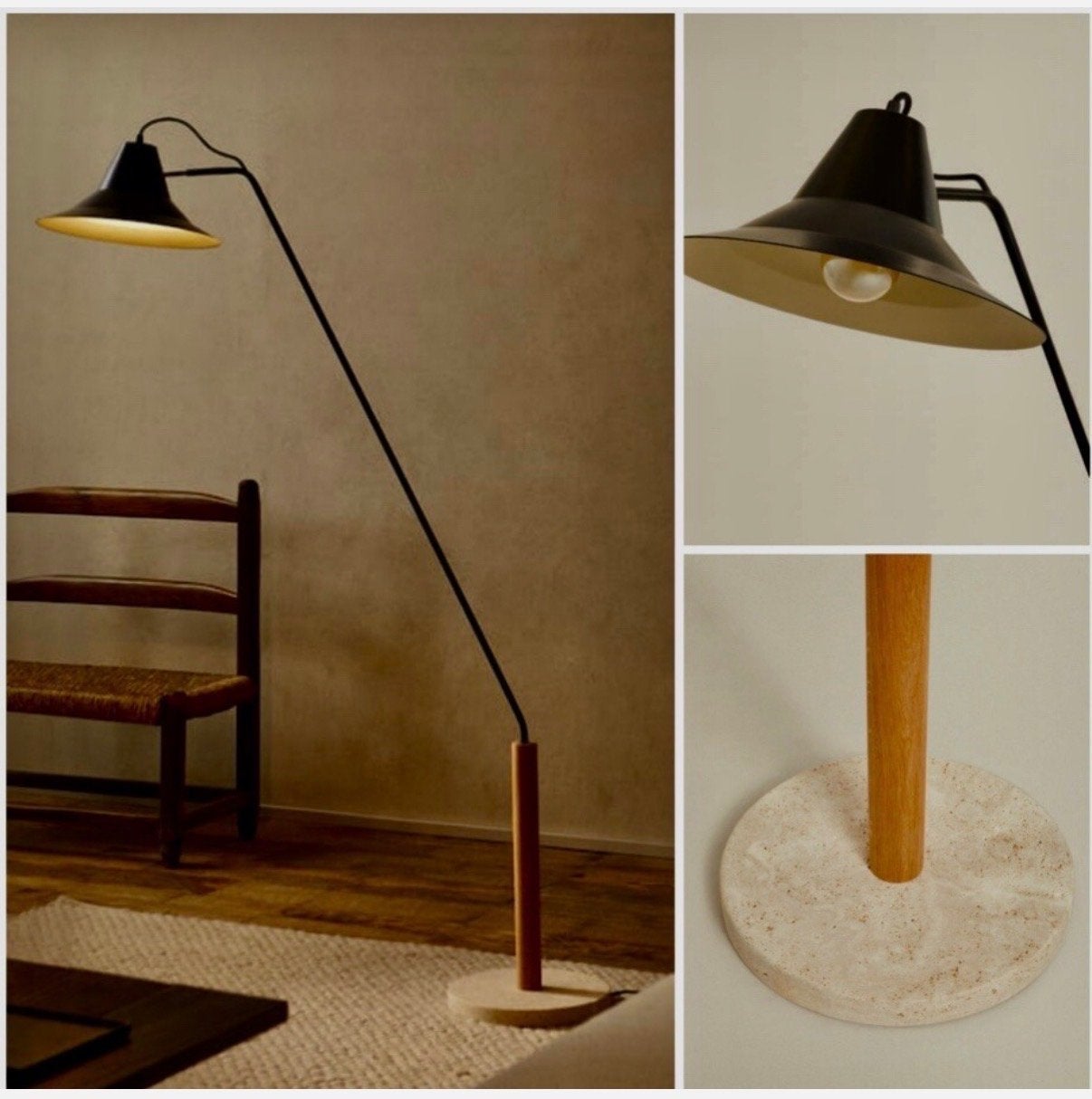 Stijlvolle vloerlamp met houten en stenen details, Ophalen of Verzenden, Zo goed als nieuw, Hout, 150 tot 200 cm