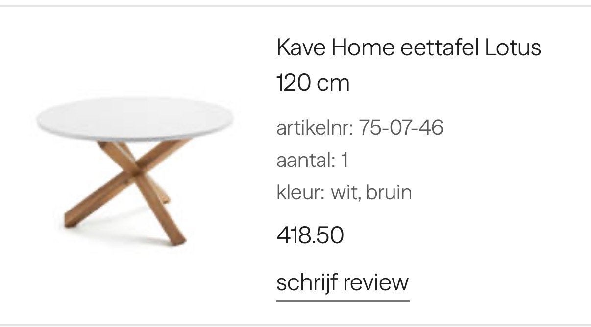 Kave Home eettafel Lotus 120 cm - Wit/Bruin, Huis en Inrichting, Tafels | Eettafels, Ophalen, 100 tot 150 cm, Rond, Zo goed als nieuw