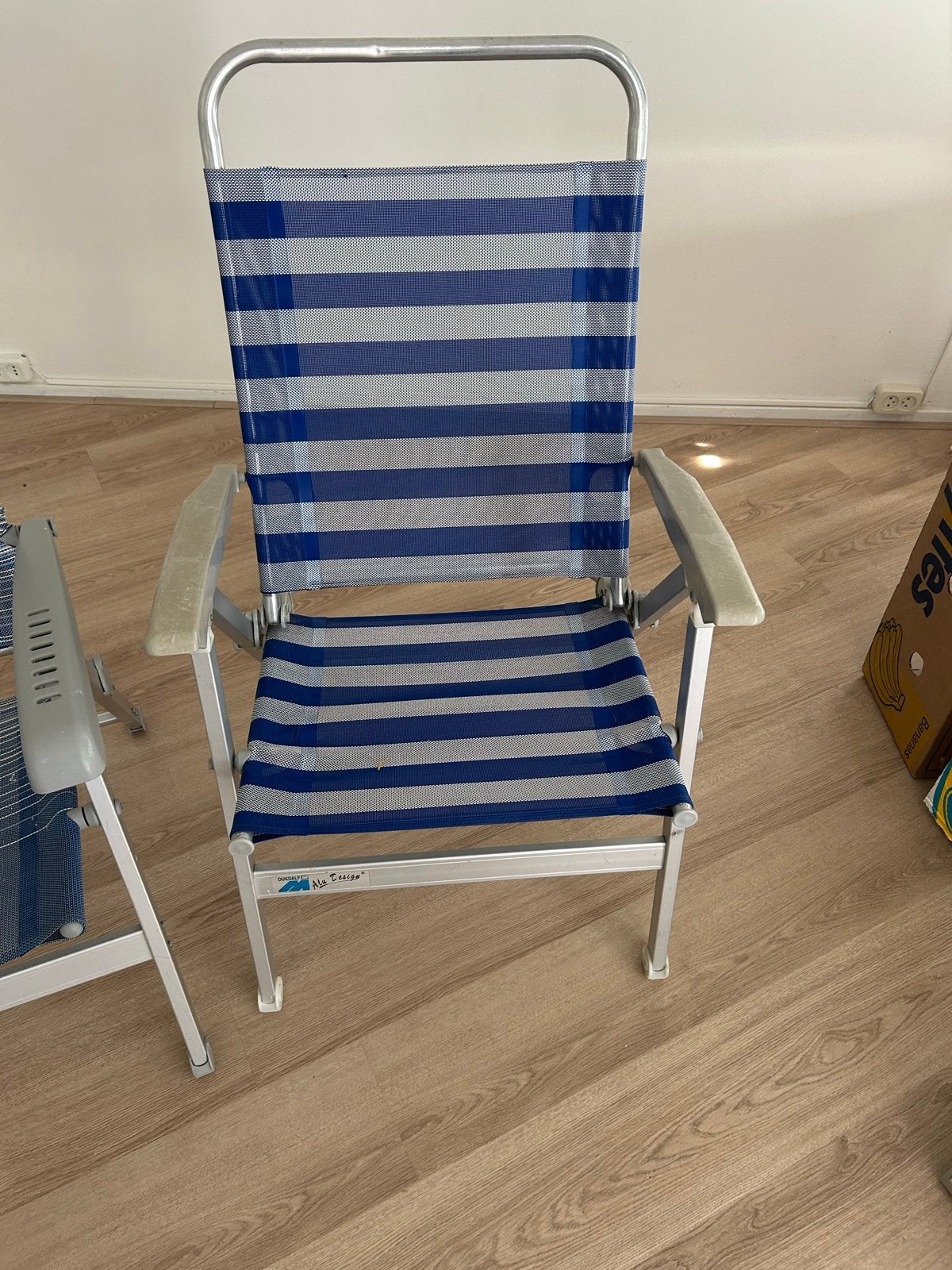Opvouwbare strandstoel - Blauw/Wit gestreept, Caravans en Kamperen, Ophalen, Gebruikt