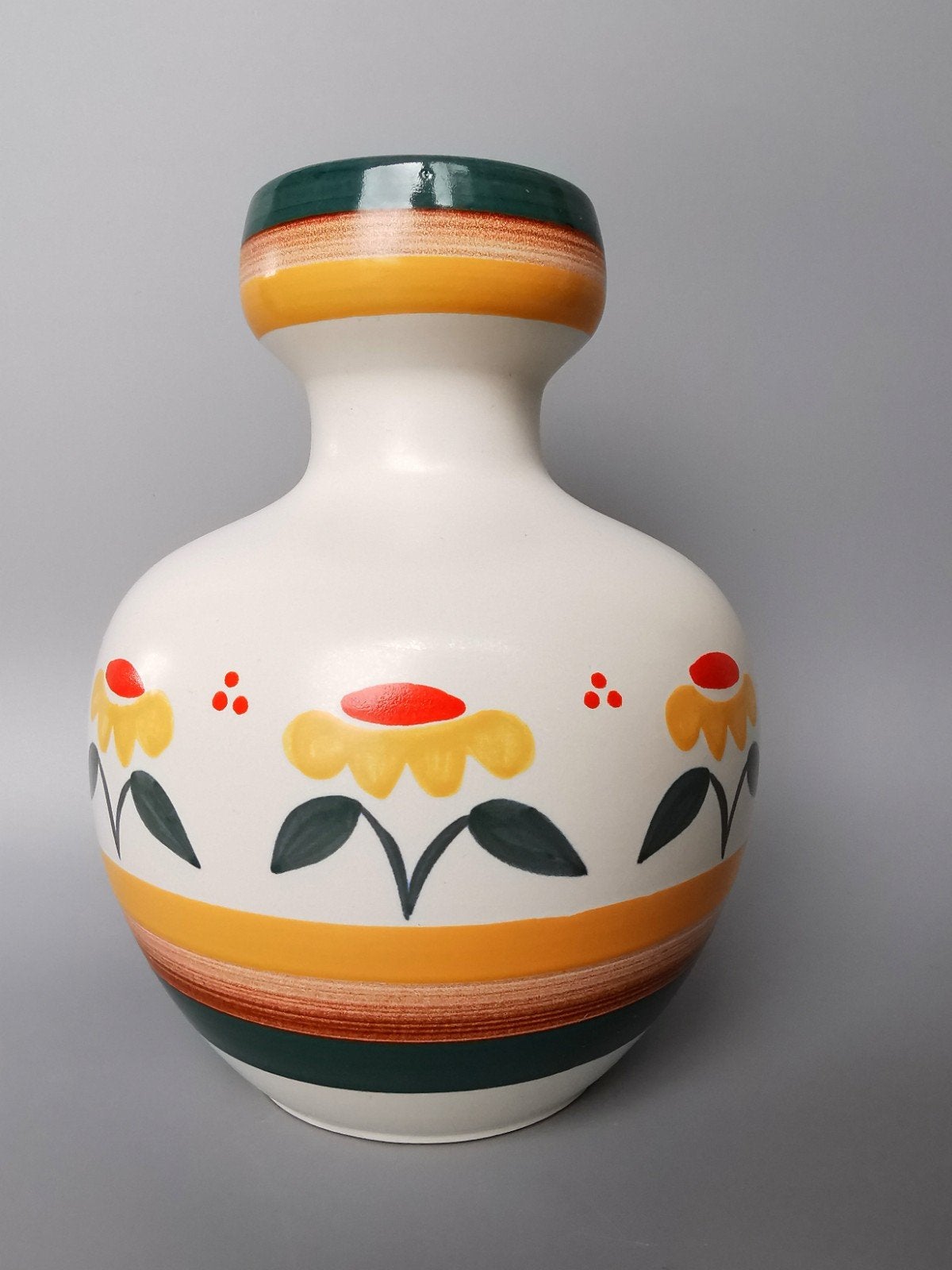 Keramiek vaas Zonnebloemen gesigneerd retro Mid Century, Verzenden
