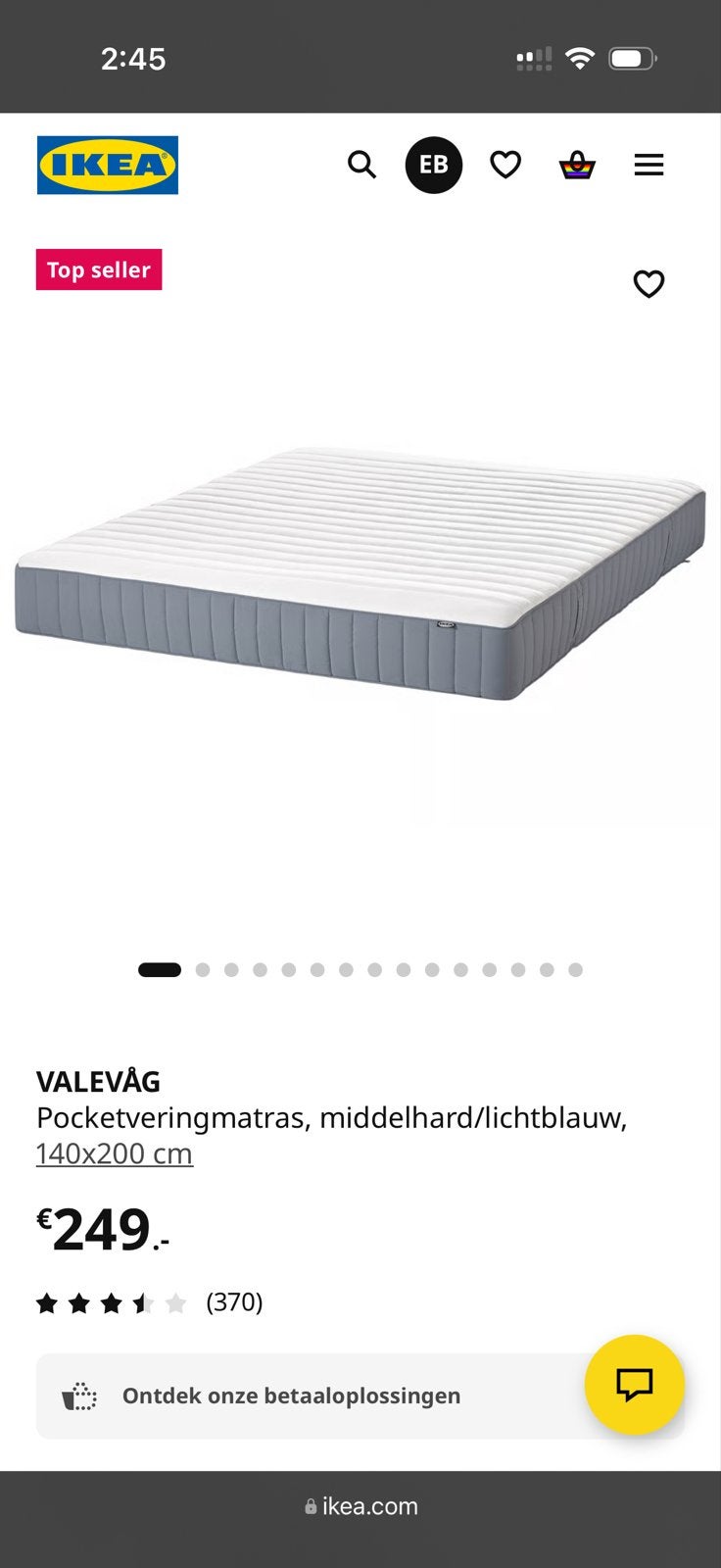 IKEA Valevag pocketveringmatras 140x200cm, Ophalen, Gebruikt, Tweepersoons, 140 cm