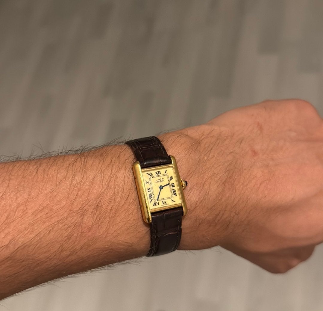 Cartier tank vermeil 925, Sieraden, Tassen en Uiterlijk, Horloges | Dames, Polshorloge, Zilver, Ophalen, Overige merken