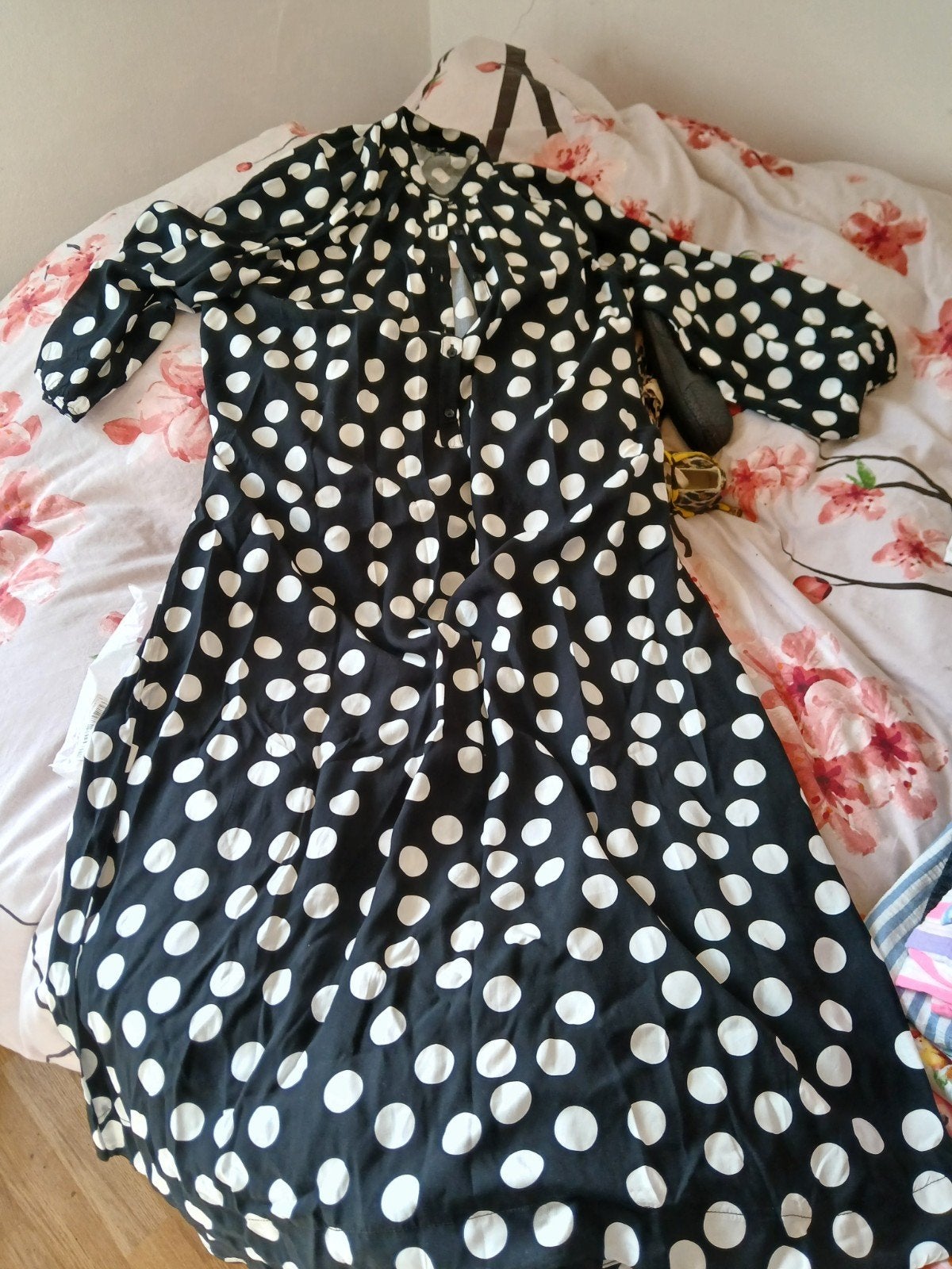 Retro lange jurk met polkadots, Zwart, Maat 42/44 (L), Ophalen of Verzenden, Zo goed als nieuw