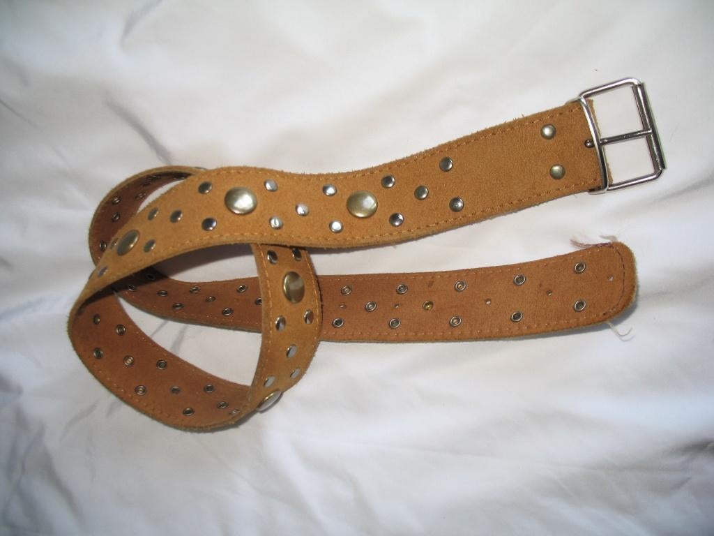 Western Leren Suede Ceintuur+ Studs Naturel Beige ✨Vintage, 3 tot 5 cm, Echt leder, Tailleriem, Ophalen of Verzenden