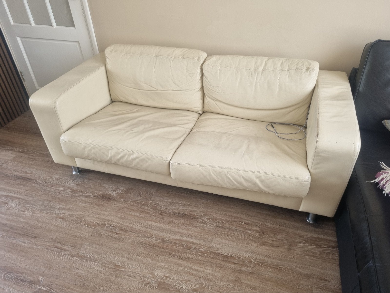 Comfortabele 2-zits bank van leer - Gebruikt, Ophalen, Gebruikt, 150 tot 200 cm, Tweepersoons