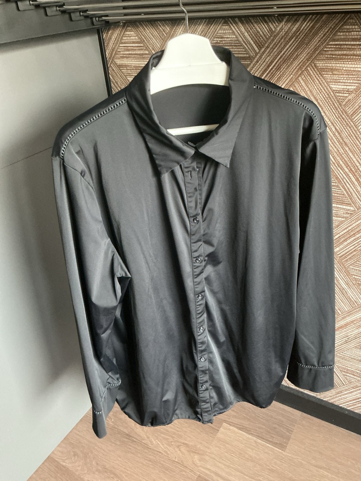 Exxcellent travelstof blouse maat 48, Kleding | Dames, Ophalen of Verzenden, Zo goed als nieuw, Maat 46/48 (XL) of groter, Zwart