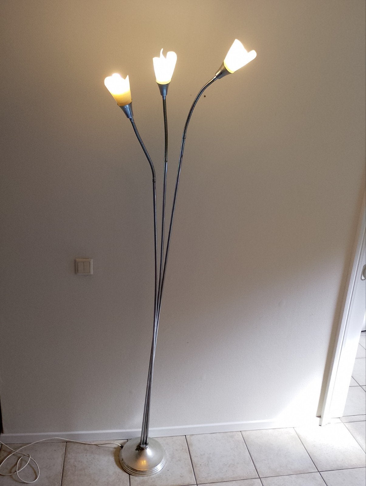 Vintage vloerlamp met 3 flexibele lichtpunten kelk, Ophalen, Gebruikt, Metaal, 200 cm of meer
