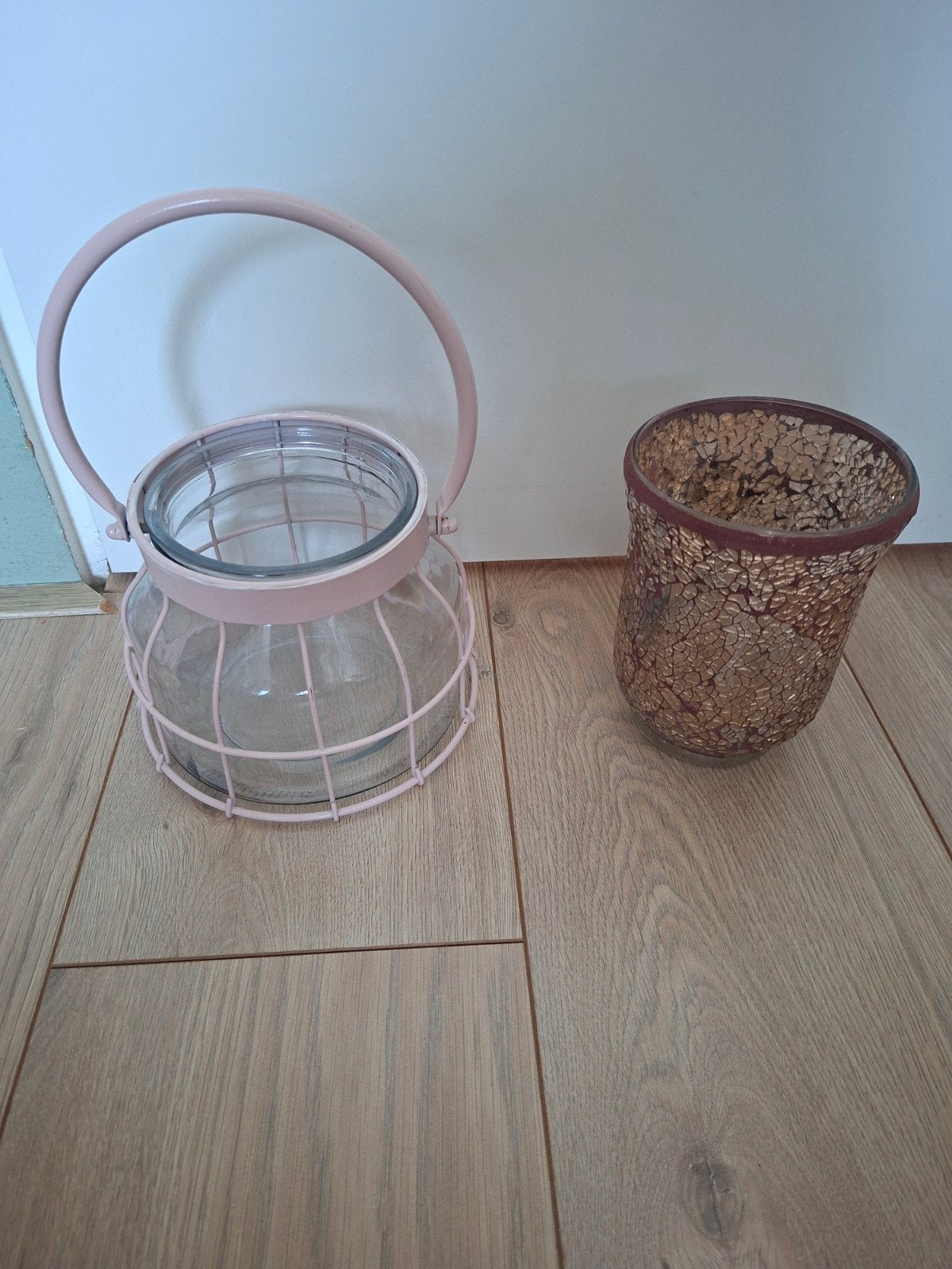 Roze lantaarn en mozaïek waxinelichthouder, Gebruikt, Lantaarn, Ophalen of Verzenden, Roze