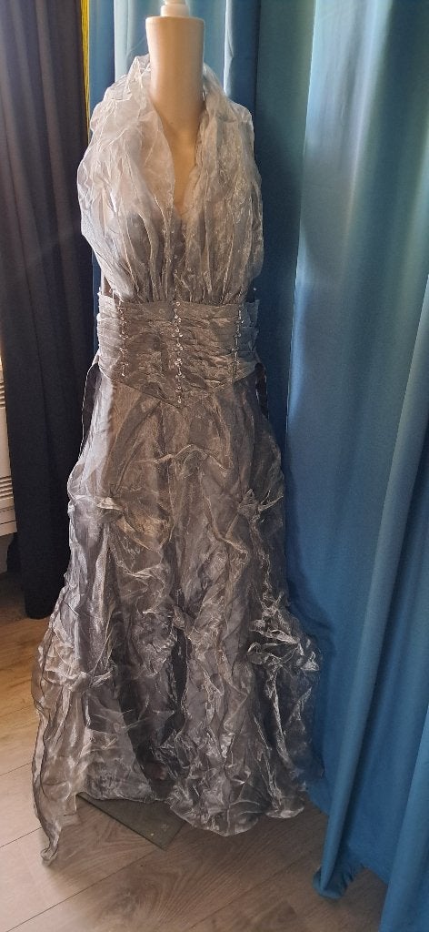 Grijze avondjurk / galajurk/ castlefest, Kleding | Dames, Carnaval, Verzenden, Maat 42/44 (L), Nieuw