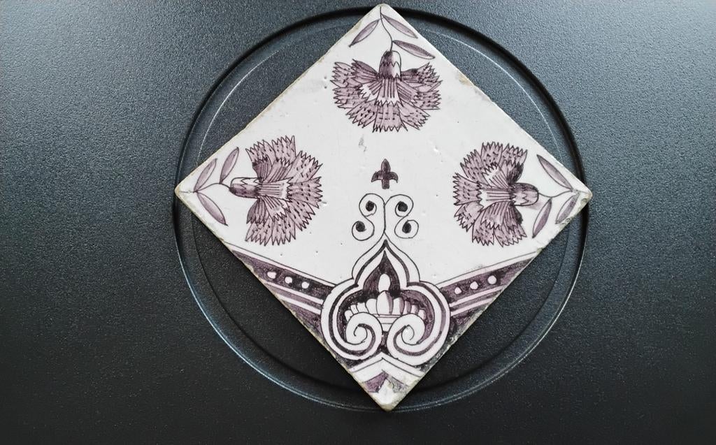 Antieke ornament tegel 13x13cm - Uniek decoratief stuk, Ophalen of Verzenden