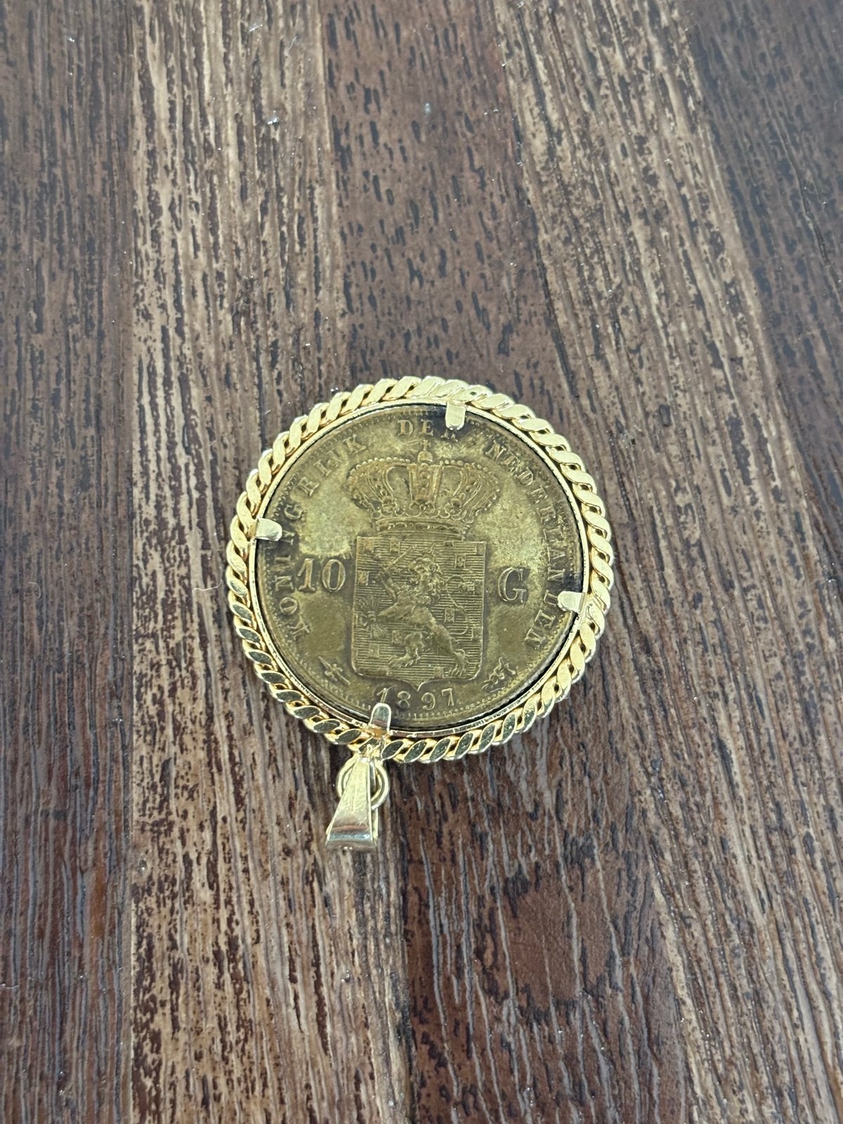 Gouden Tientje 1897 met 14k Hanger - Koningin Wilhelmina, Koningin Wilhelmina, Losse munt, 10 gulden, Goud