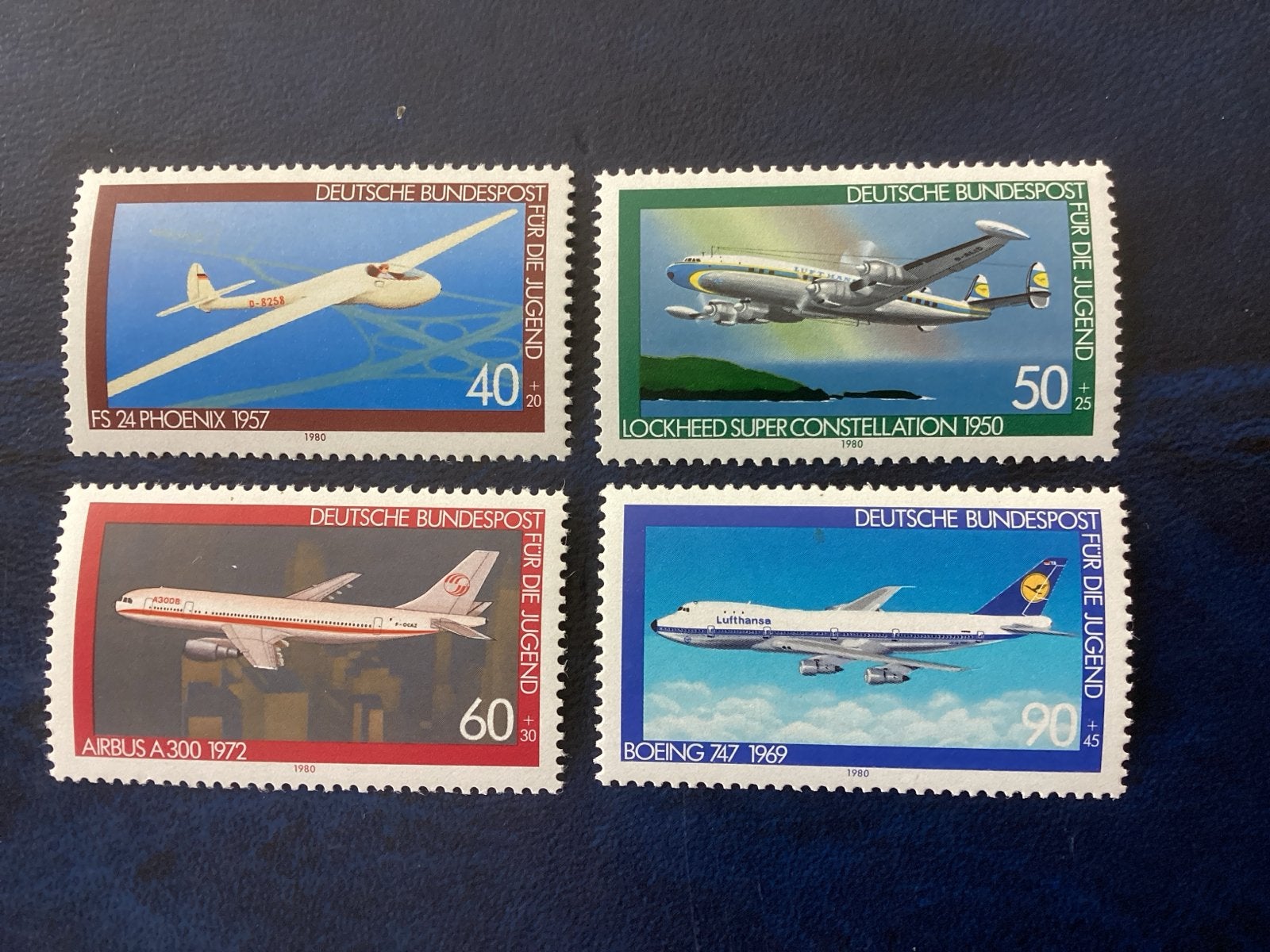 Duitse postzegels vliegtuigen 1980 - 4 stuks postfris, Ophalen of Verzenden, Overige landen, Gestempeld