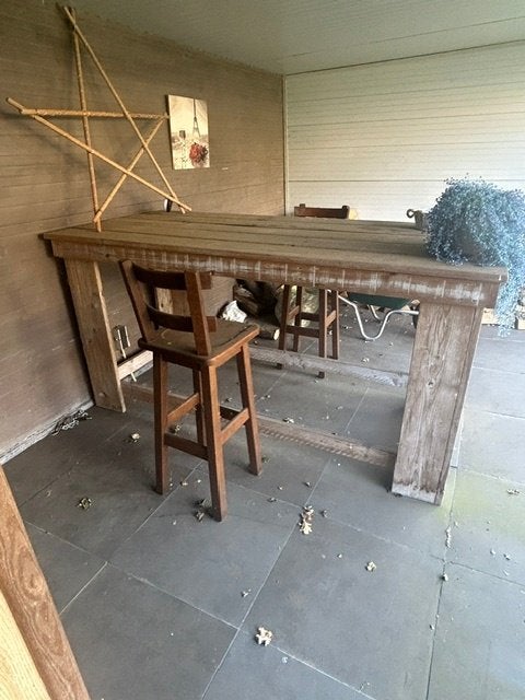 Steiger houten bar, Ophalen, Gebruikt, Inclusief barstoelen