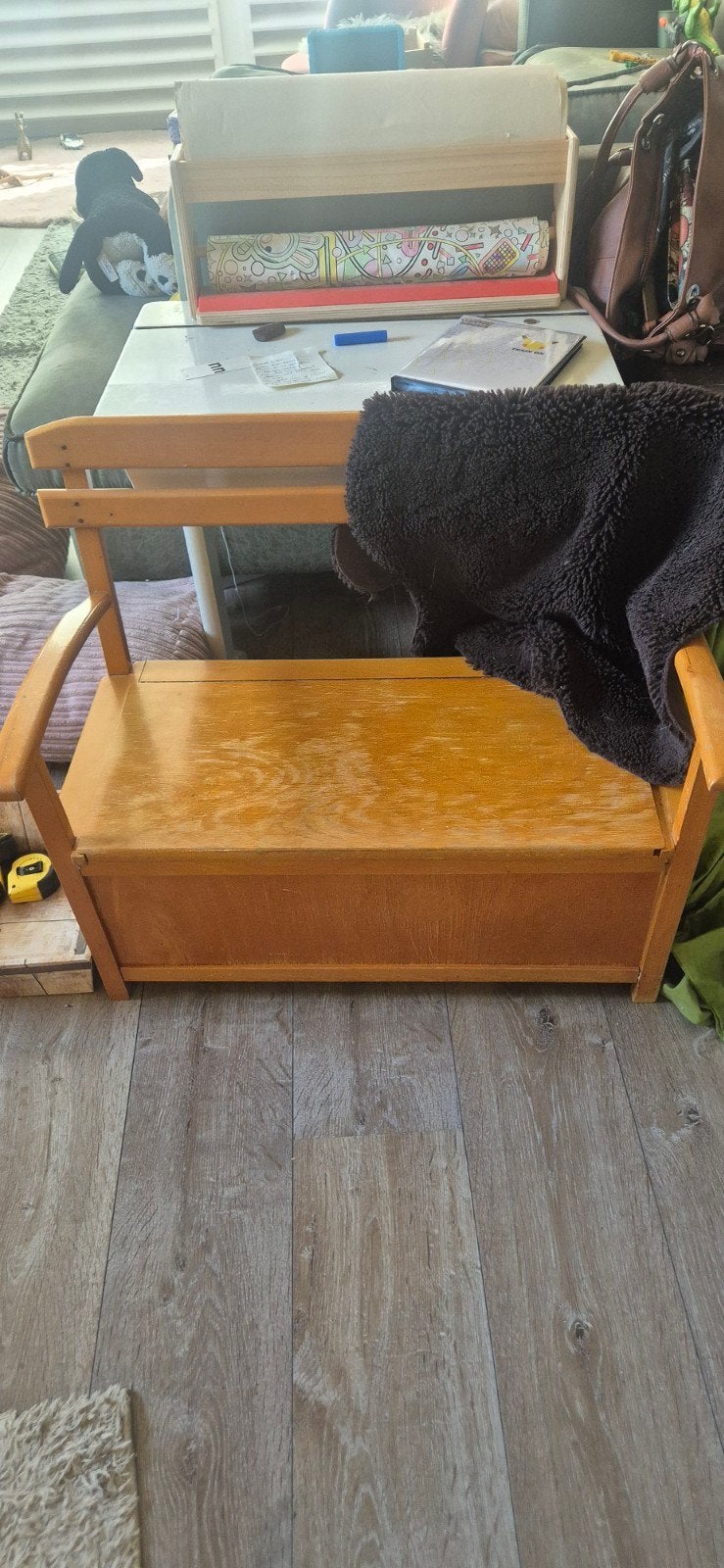 Houten bankje met opbergruimte, Gebruikt, Bruin, Klassiek, Ophalen of Verzenden