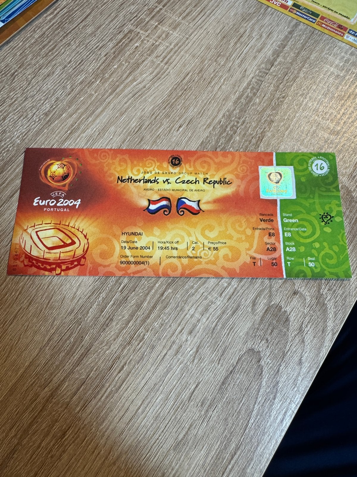 EK2004 Nederland - Tsjechië Ticket, Verzamelen, Ophalen of Verzenden, Gebruikt, Overige binnenlandse clubs