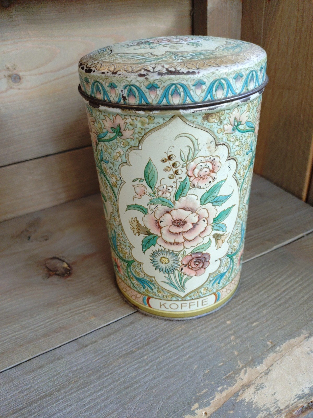 Vintage Koffieblik met Bloemmotief, Ophalen of Verzenden