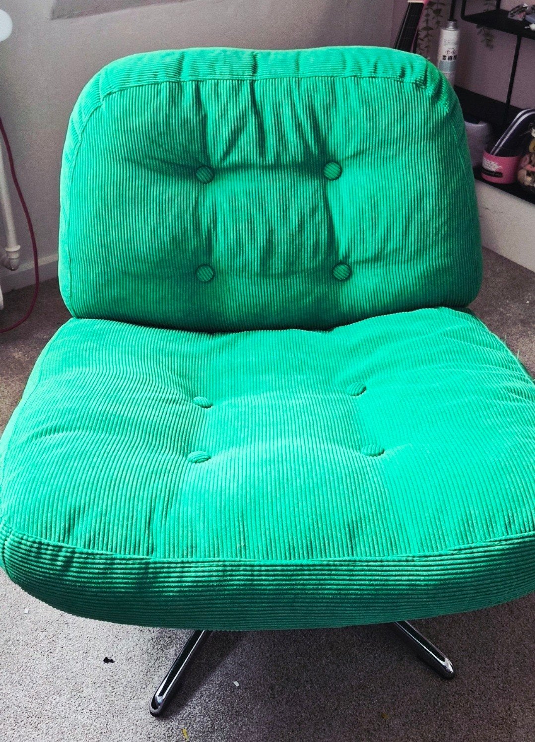 Ikea Dyvlinge fauteuil - Groen ribfluweel, Ophalen, Modern, Retro, Gebruikt, 75 tot 100 cm