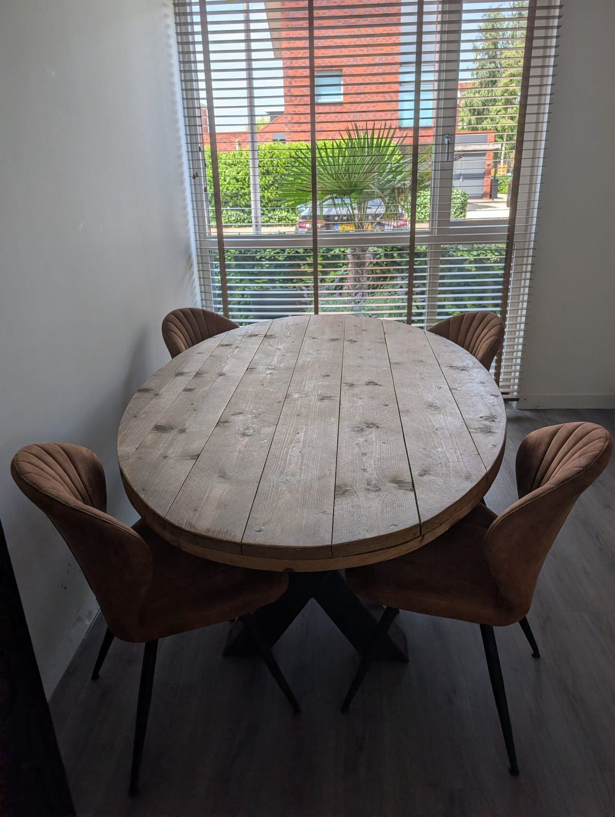 Gratis af te halen! Ovalen eettafel van stijgerhout, Ophalen, Gebruikt, Industrieel, 4 tot 6 stoelen