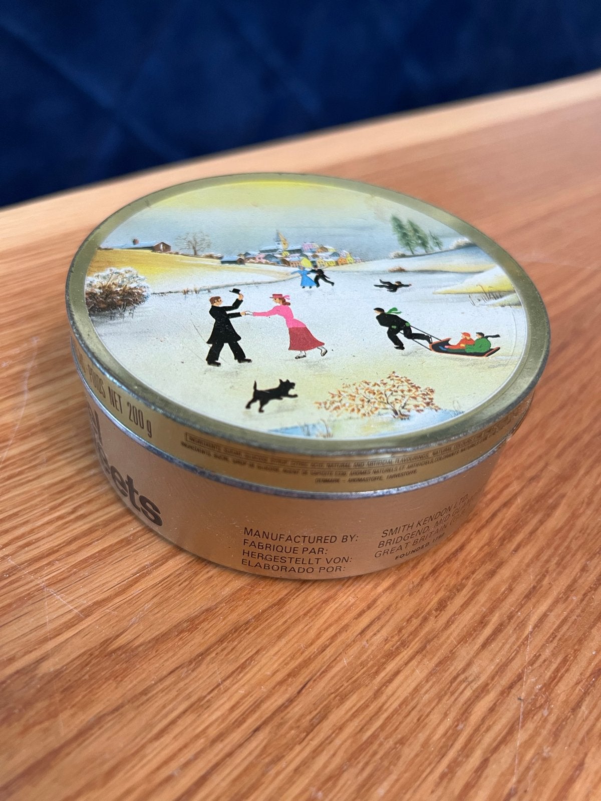 Vintage SK Travel Sweets blikje met wintertafereel, Verzamelen, Ophalen of Verzenden, Gebruikt, Overige, Overige merken