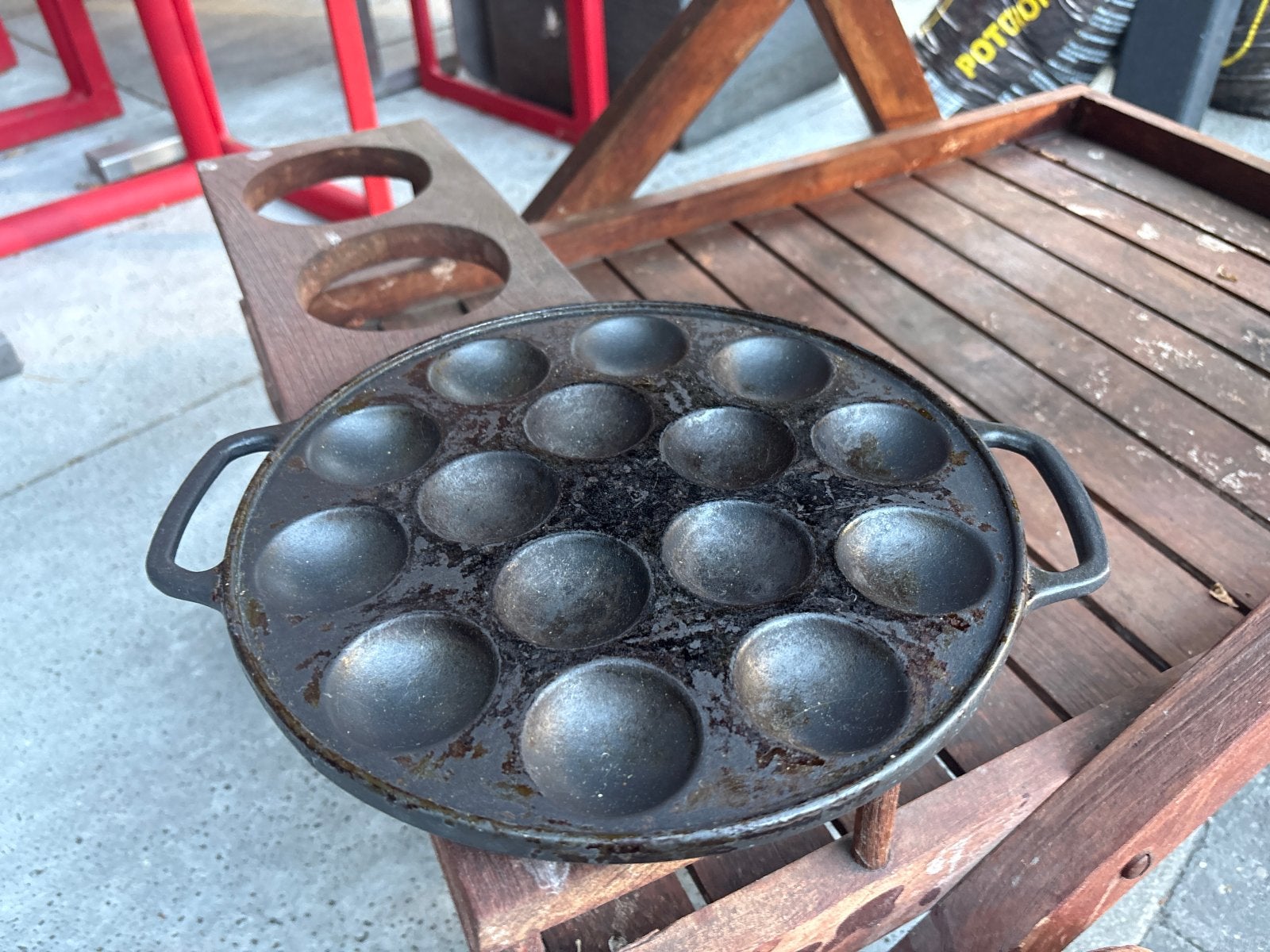 Gietijzeren poffertjespan - Gebruikt, Pannenkoekenpan, Gebruikt, Gietijzer, Met handvatten