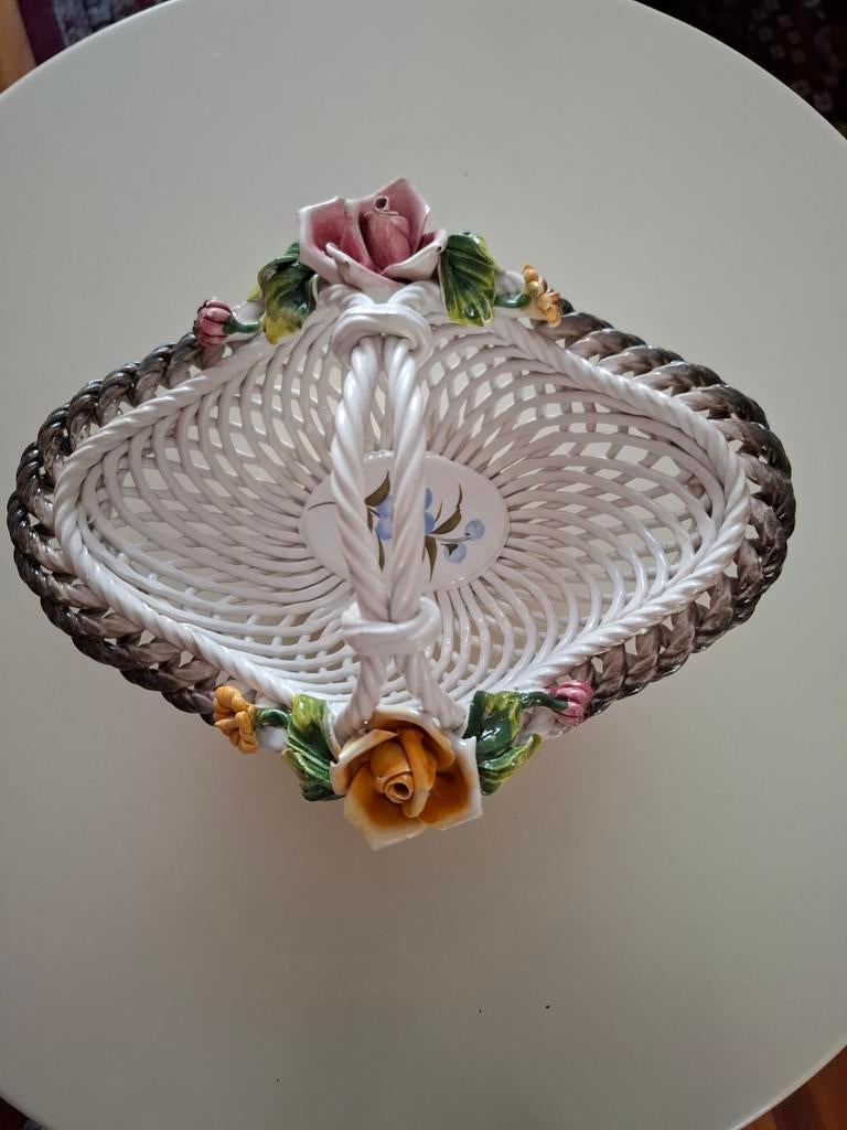 Prachtige Basano Porseleinen Mand met Bloemen, Ophalen of Verzenden