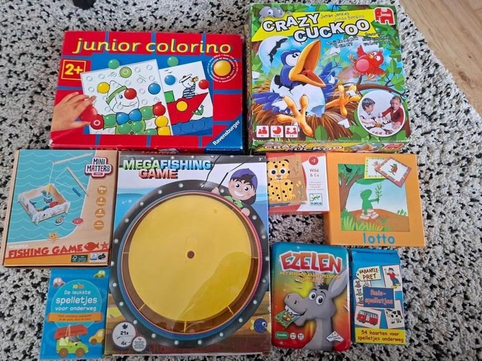 Diverse Spellenpakket: Junior Colorino, Crazy Cuckoo & meer, Ophalen, Gebruikt, Vijf spelers of meer, Ravensburger, Jumbo, Mini Matters, DJECO