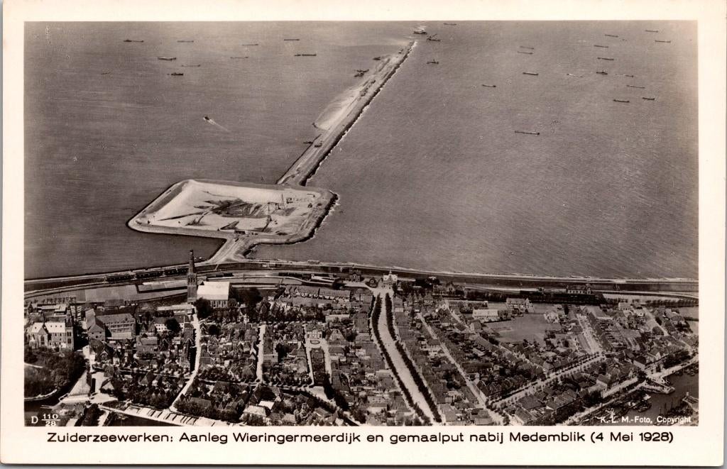 Zuiderzeewerken - Aanleg Wieringermeerdijk Medemblik 1928 2x, Verzenden, 1920 tot 1940, Ongelopen, Noord-Holland
