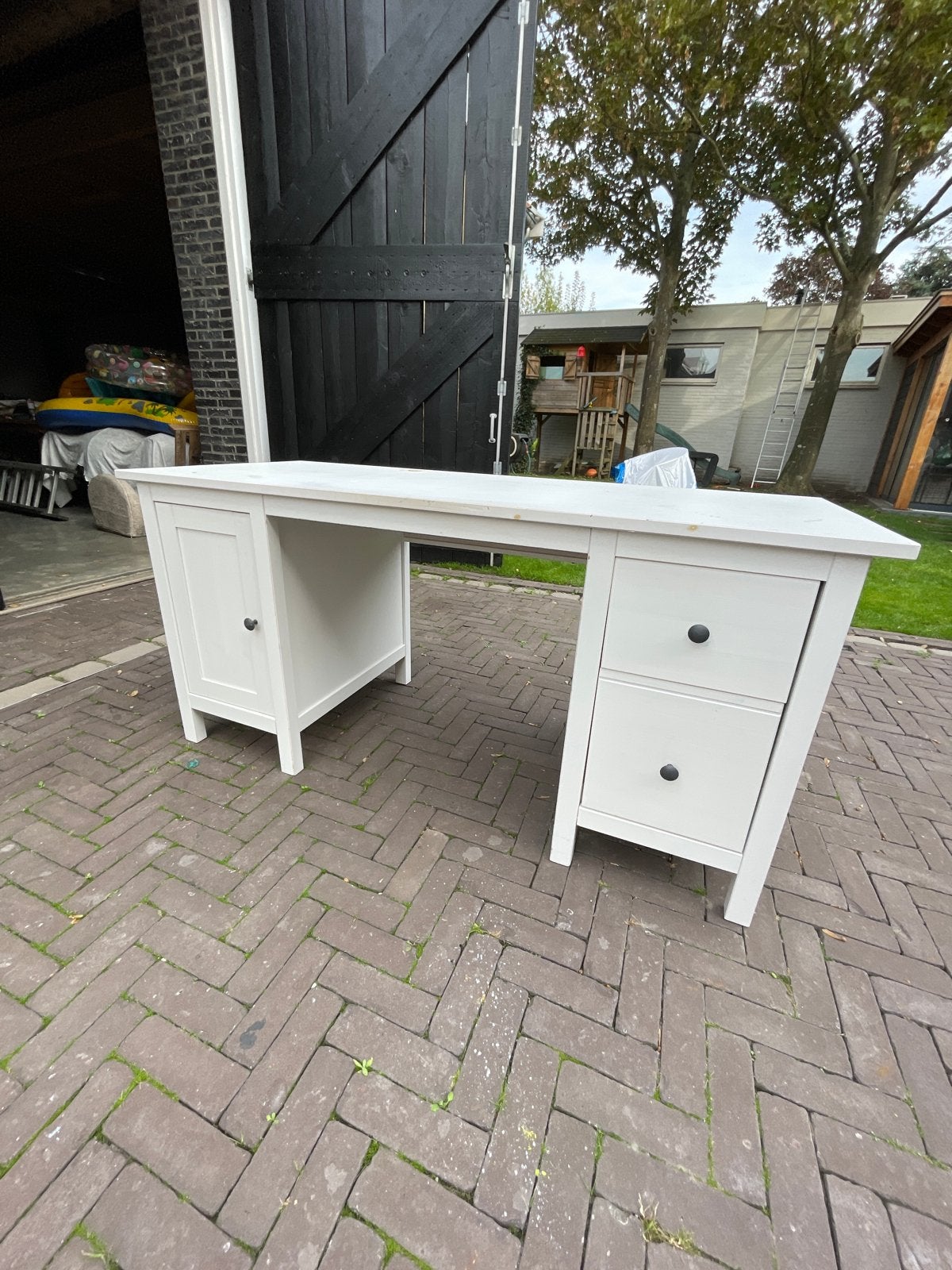 IKEA Hemnes bureau wit met lades en kastje, Gebruikt, Ophalen of Verzenden, IKEA, Wit