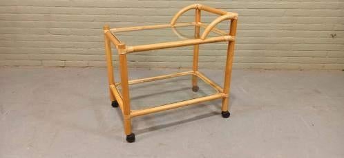 Vintage Boho bamboe en glas trolley barcart serveerwagen, Ophalen, Tweedehands, Tweedehands, Tweedehands