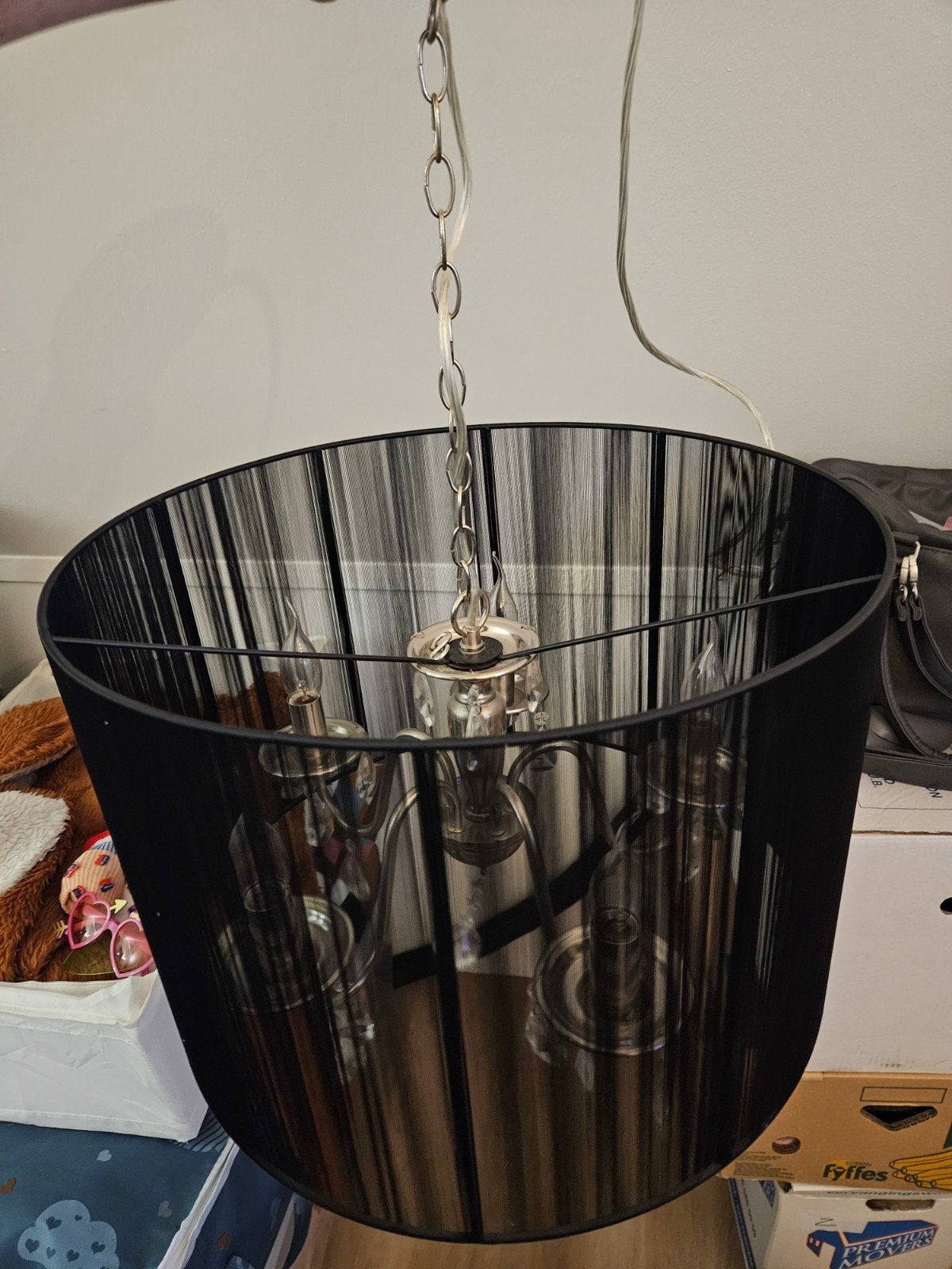 Elegante Kroonluchter met Zwarte Kap - Diameter 50 cm, Gebruikt, Ophalen, Modern Klassiek, Metaal