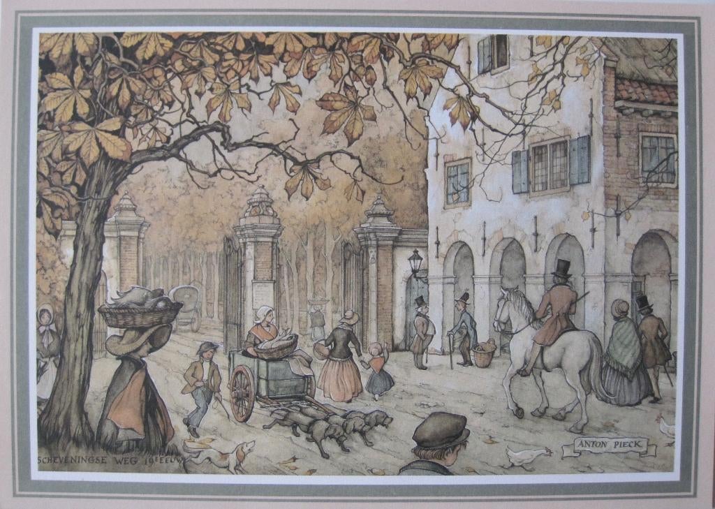 Anton Pieck prent van de Scheveningseweg in de 19e eeuw, 1980 tot heden, Ophalen of Verzenden, Zo goed als nieuw, Prent