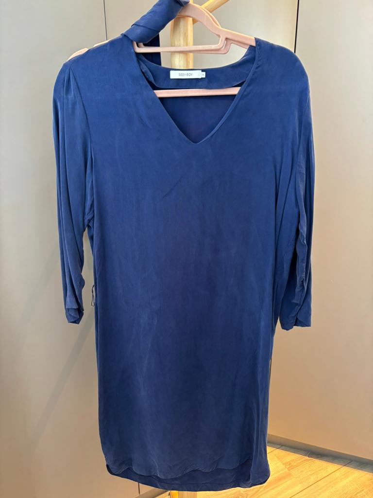Donkerblauwe cupro jurk Sissy Boy maat S zgan, Blauw, Ophalen of Verzenden, Zo goed als nieuw, Maat 36 (S)