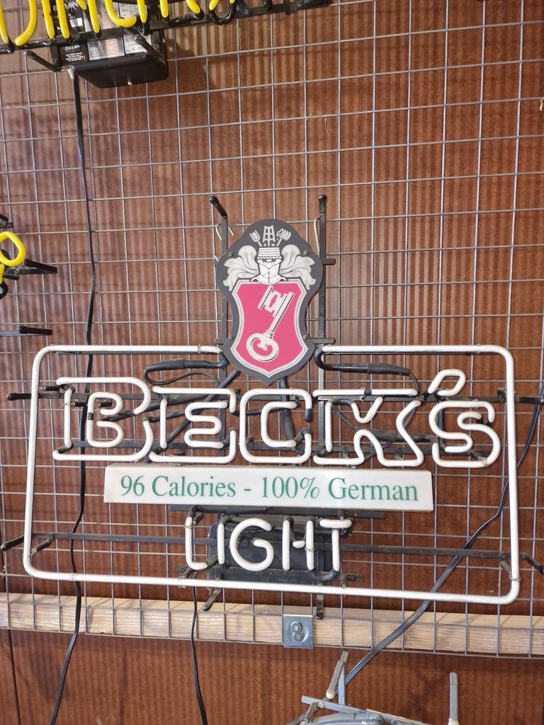 Beck 's light beer usa neon, Ophalen, Gebruikt, Reclamebord, Plaat of Schild, Overige merken