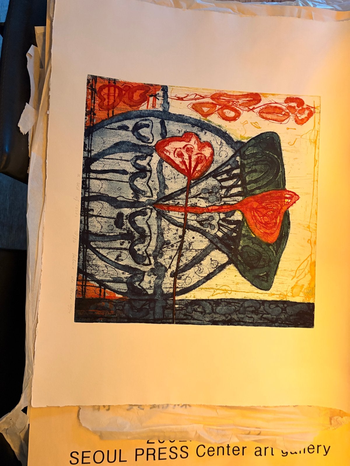 Abstracte illustratie met bloem en organische vormen, Antiek en Kunst, Ets, 2000 tot heden, Ophalen, Flora en Fauna