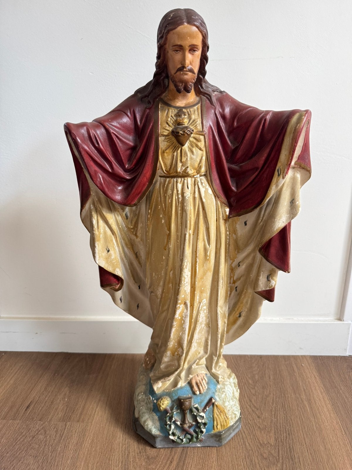 Antiek Heilig Hartbeeld Jezus - Gips, Antiek en Kunst, Ophalen of Verzenden