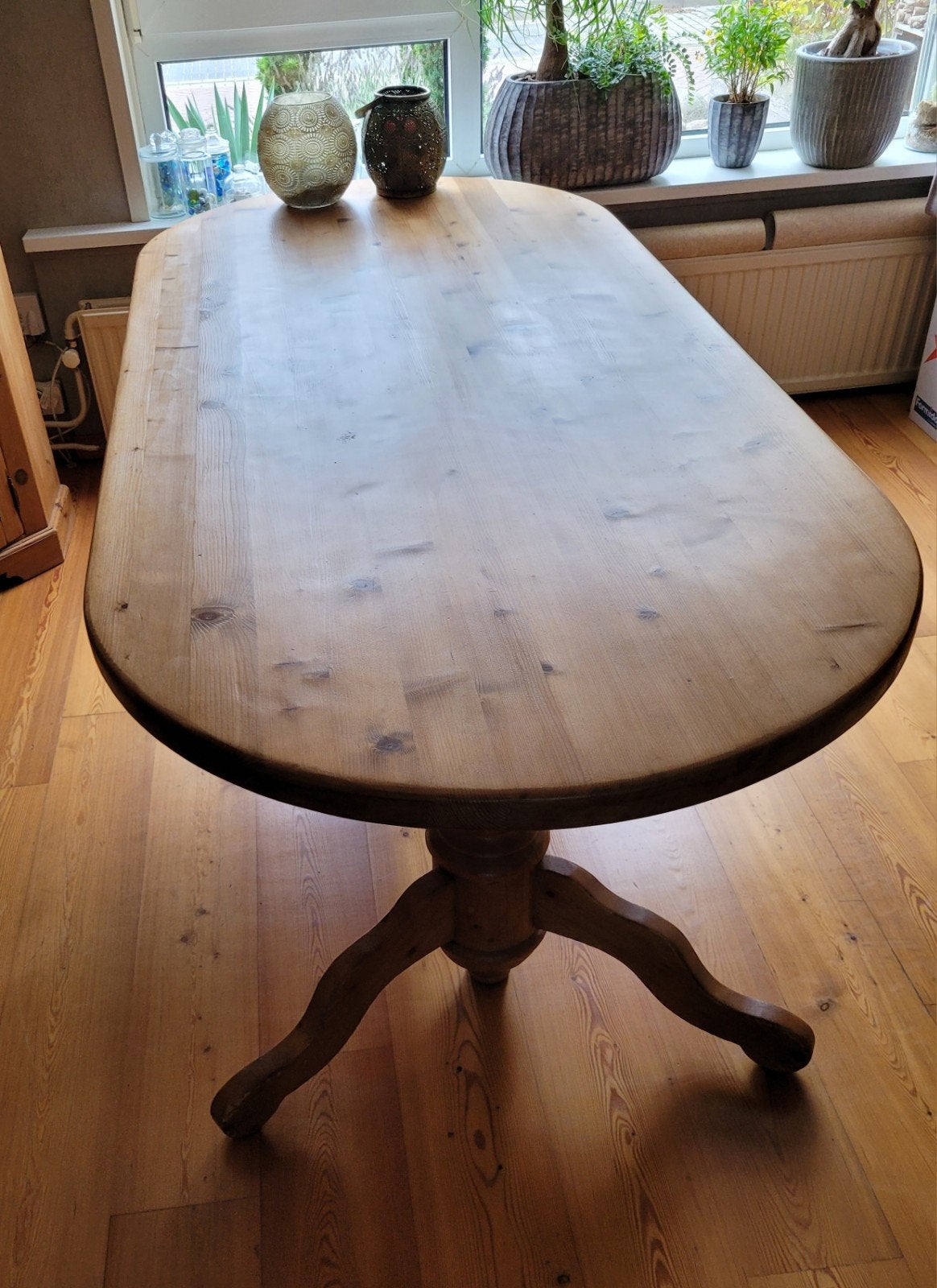 ovale grenen tafel L/B/H.   201/ 90/ 78, Huis en Inrichting, Tafels | Eettafels, Ophalen, Gebruikt, 200 cm of meer, 50 tot 100 cm